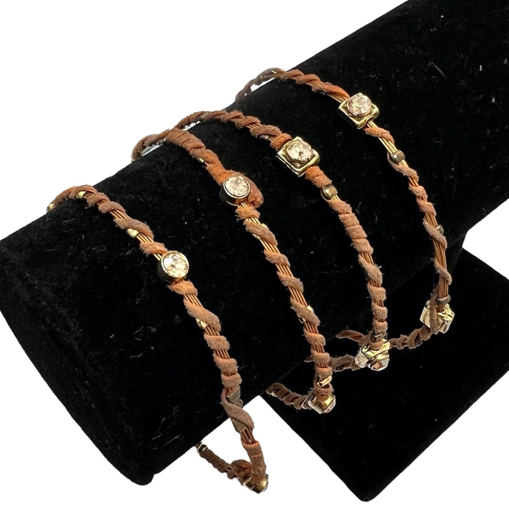 SEASONAL WHISPERS 24K PLATING SUEDE WRAP BRACELETS W AMBER CRYSTALS - SET OF 4